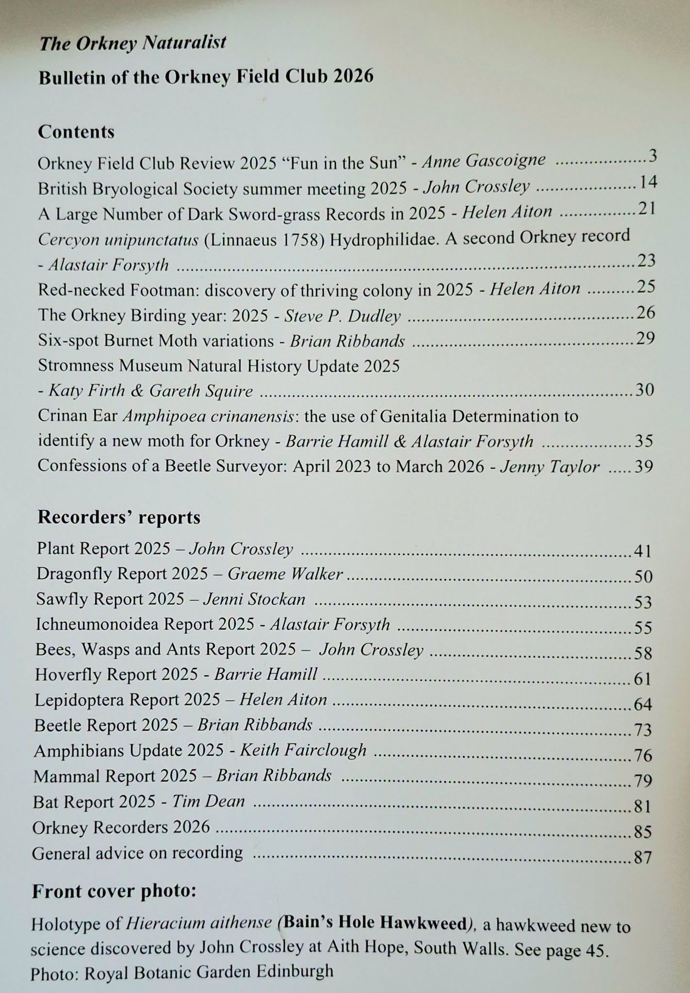 The Orkney Naturalist: Orkney Field Club Bulletin 2026