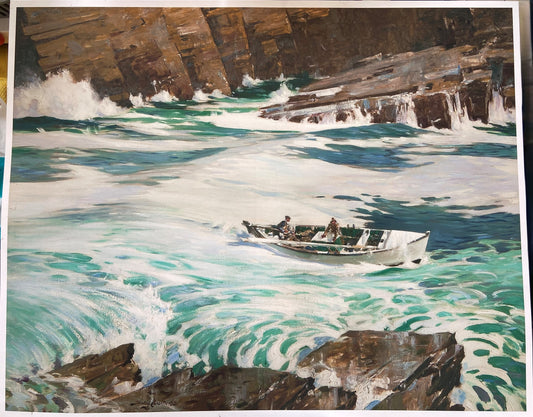 Stanley Cursiter: Linklater & Greig entering Yesnaby noust, Orkney print