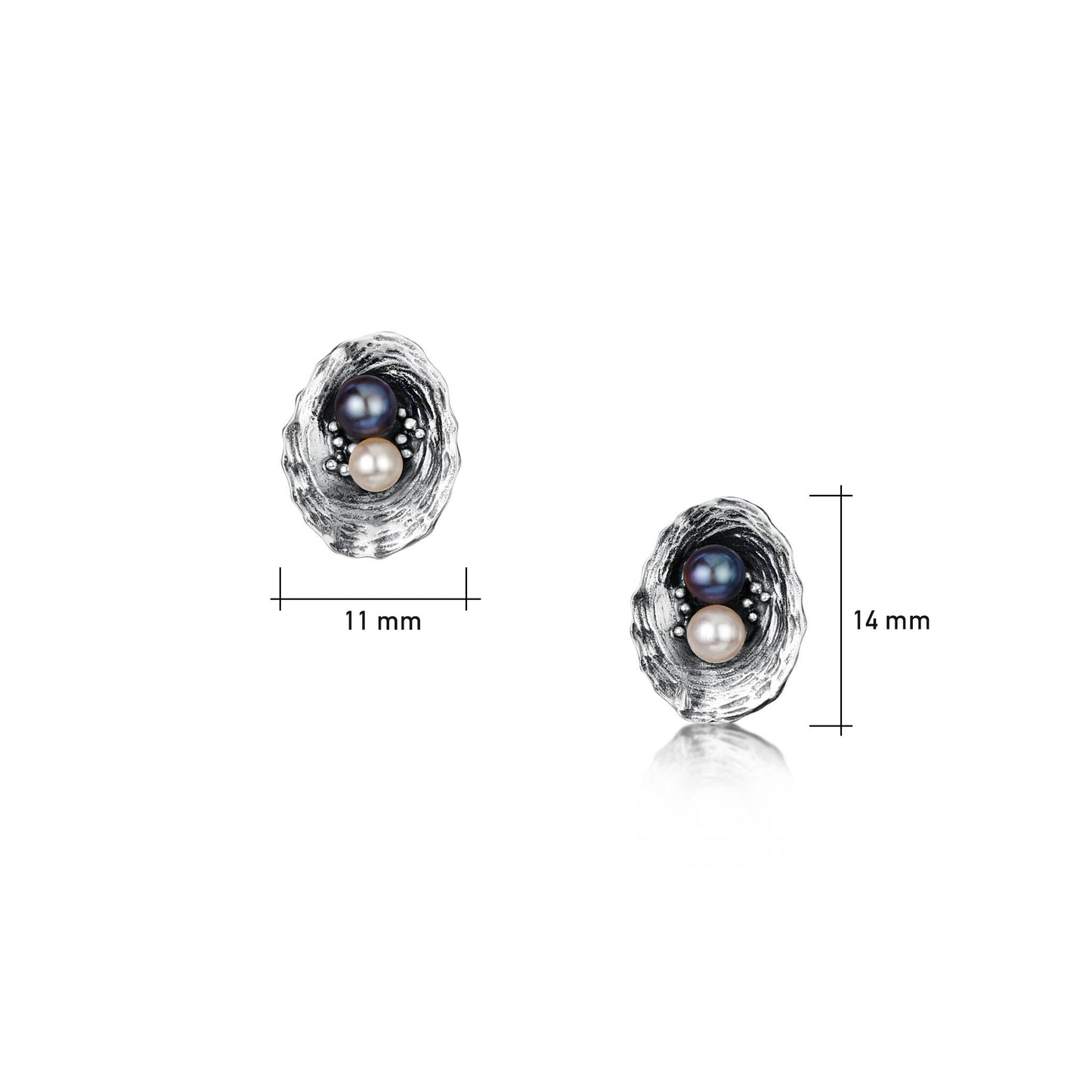 Limpet Oxidised Stud Earrings with Black & Peach Pearls