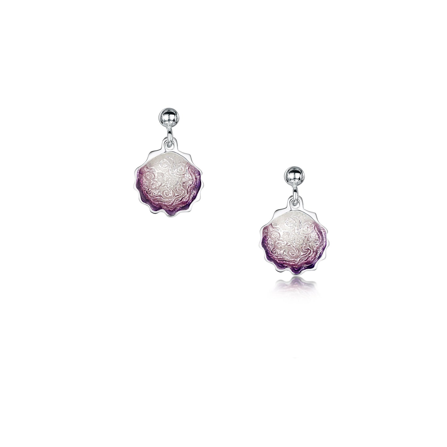 Sheila Fleet: Scallop Small Drop Earrings in Scallop Pink Enamel