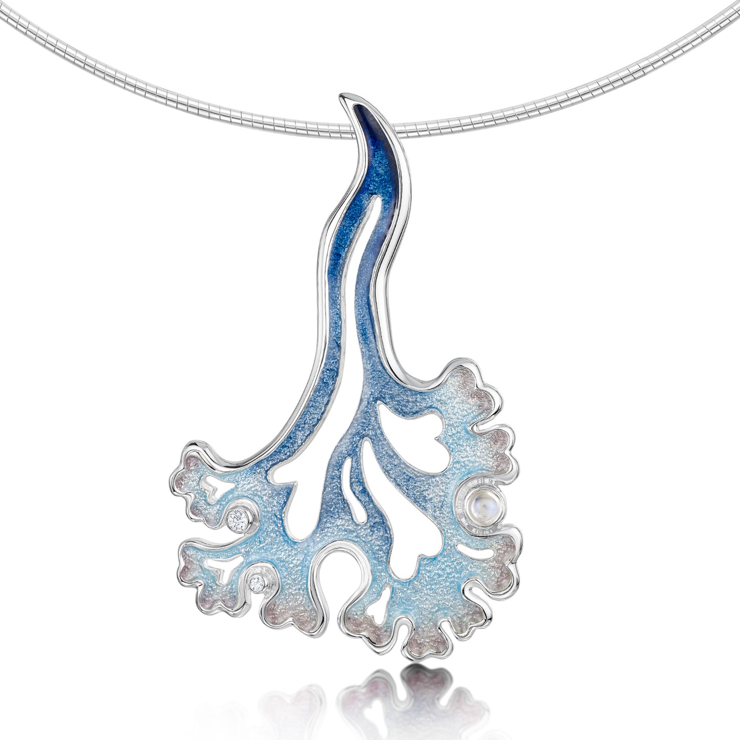 Sheila Fleet: Sea Moss Moonstone Occasion Necklace in Sea Blue Enamel