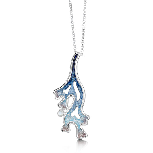 Sheila Fleet: Sea Moss Moonstone Dress Pendant in Sea Blue Enamel