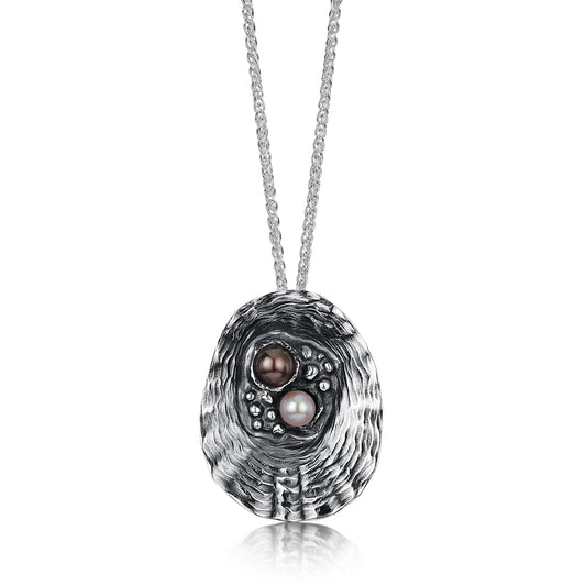 Sheila Fleet: Limpet Oxidised Large Pendant with Black & Peach Pearls